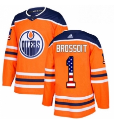 Mens Adidas Edmonton Oilers 1 Laurent Brossoit Authentic Orange USA Flag Fashion NHL Jersey 