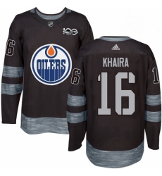 Mens Adidas Edmonton Oilers 16 Jujhar Khaira Authentic Black 1917 2017 100th Anniversary NHL Jersey 