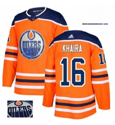 Mens Adidas Edmonton Oilers 16 Jujhar Khaira Authentic Orange Fashion Gold NHL Jersey 