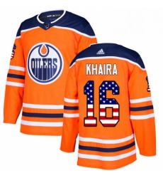 Mens Adidas Edmonton Oilers 16 Jujhar Khaira Authentic Orange USA Flag Fashion NHL Jersey 