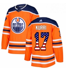 Mens Adidas Edmonton Oilers 17 Jari Kurri Authentic Orange USA Flag Fashion NHL Jersey 