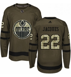 Mens Adidas Edmonton Oilers 22 Jean Francois Jacques Authentic Green Salute to Service NHL Jersey 