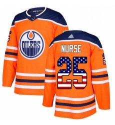 Mens Adidas Edmonton Oilers 25 Darnell Nurse Authentic Orange USA Flag Fashion NHL Jersey 