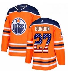 Mens Adidas Edmonton Oilers 27 Boyd Gordon Authentic Orange USA Flag Fashion NHL Jersey 