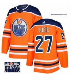 Mens Adidas Edmonton Oilers 27 Milan Lucic Authentic Orange Fashion Gold NHL Jersey 