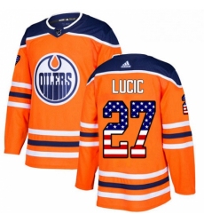 Mens Adidas Edmonton Oilers 27 Milan Lucic Authentic Orange USA Flag Fashion NHL Jersey 