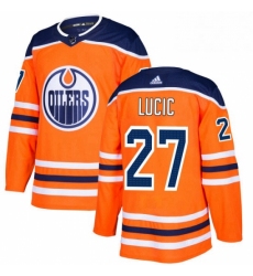 Mens Adidas Edmonton Oilers 27 Milan Lucic Premier Orange Home NHL Jersey 