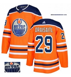Mens Adidas Edmonton Oilers 29 Leon Draisaitl Authentic Orange Fashion Gold NHL Jersey 