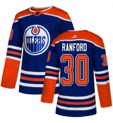 Mens Adidas Edmonton Oilers 30 Bill Ranford Premier Royal Blue Alternate NHL Jersey 