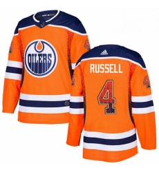 Mens Adidas Edmonton Oilers 4 Kris Russell Authentic Orange Drift Fashion NHL Jersey 