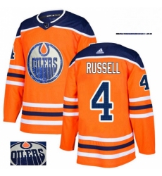 Mens Adidas Edmonton Oilers 4 Kris Russell Authentic Orange Fashion Gold NHL Jersey 