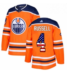 Mens Adidas Edmonton Oilers 4 Kris Russell Authentic Orange USA Flag Fashion NHL Jersey 