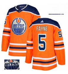 Mens Adidas Edmonton Oilers 5 Mark Fayne Authentic Orange Fashion Gold NHL Jersey 