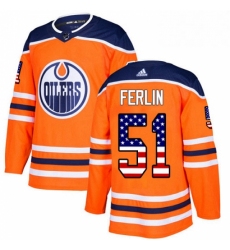 Mens Adidas Edmonton Oilers 51 Brian Ferlin Authentic Orange USA Flag Fashion NHL Jersey 