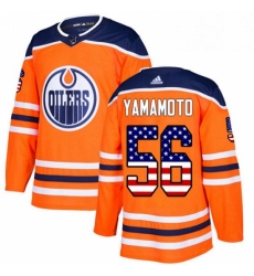 Mens Adidas Edmonton Oilers 56 Kailer Yamamoto Authentic Orange USA Flag Fashion NHL Jersey 