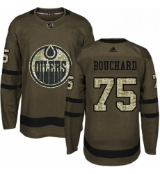 Mens Adidas Edmonton Oilers 75 Evan Bouchard Authentic Green Salute to Service NHL Jersey 
