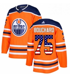 Mens Adidas Edmonton Oilers 75 Evan Bouchard Authentic Orange USA Flag Fashion NHL Jersey 