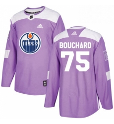 Mens Adidas Edmonton Oilers 75 Evan Bouchard Authentic Purple Fights Cancer Practice NHL Jersey 