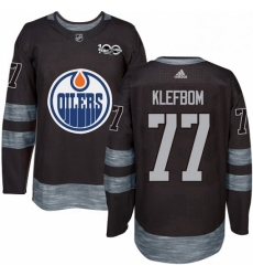 Mens Adidas Edmonton Oilers 77 Oscar Klefbom Authentic Black 1917 2017 100th Anniversary NHL Jersey 