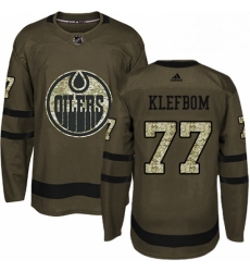 Mens Adidas Edmonton Oilers 77 Oscar Klefbom Authentic Green Salute to Service NHL Jersey 