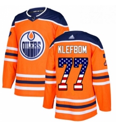 Mens Adidas Edmonton Oilers 77 Oscar Klefbom Authentic Orange USA Flag Fashion NHL Jersey 