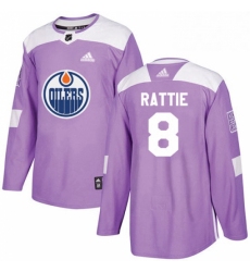 Mens Adidas Edmonton Oilers 8 Ty Rattie Authentic Purple Fights Cancer Practice NHL Jersey 