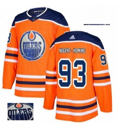 Mens Adidas Edmonton Oilers 93 Ryan Nugent Hopkins Authentic Orange Fashion Gold NHL Jersey 