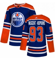 Mens Adidas Edmonton Oilers 93 Ryan Nugent Hopkins Premier Royal Blue Alternate NHL Jersey 