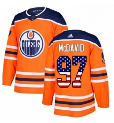 Mens Adidas Edmonton Oilers 97 Connor McDavid Authentic Orange USA Flag Fashion NHL Jersey 