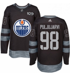 Mens Adidas Edmonton Oilers 98 Jesse Puljujarvi Authentic Black 1917 2017 100th Anniversary NHL Jersey 