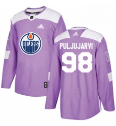 Mens Adidas Edmonton Oilers 98 Jesse Puljujarvi Authentic Purple Fights Cancer Practice NHL Jersey 