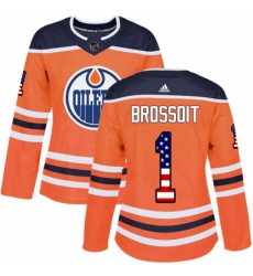 Womens Adidas Edmonton Oilers 1 Laurent Brossoit Authentic Orange USA Flag Fashion NHL Jersey 
