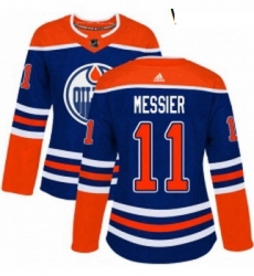 Womens Adidas Edmonton Oilers 11 Mark Messier Authentic Royal Blue Alternate NHL Jersey 