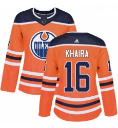 Womens Adidas Edmonton Oilers 16 Jujhar Khaira Authentic Orange Home NHL Jersey 