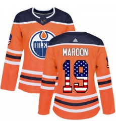 Womens Adidas Edmonton Oilers 19 Patrick Maroon Authentic Orange USA Flag Fashion NHL Jersey 