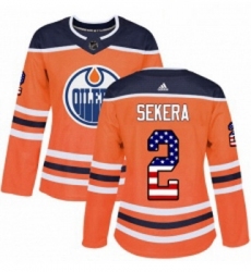 Womens Adidas Edmonton Oilers 2 Andrej Sekera Authentic Orange USA Flag Fashion NHL Jersey 