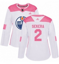 Womens Adidas Edmonton Oilers 2 Andrej Sekera Authentic WhitePink Fashion NHL Jersey 