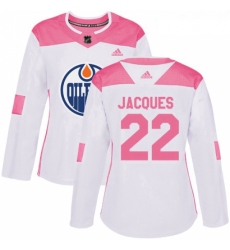 Womens Adidas Edmonton Oilers 22 Jean Francois Jacques Authentic WhitePink Fashion NHL Jersey 