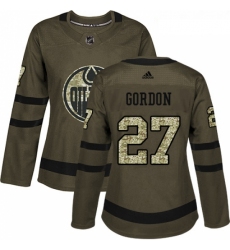 Womens Adidas Edmonton Oilers 27 Boyd Gordon Authentic Green Salute to Service NHL Jersey 