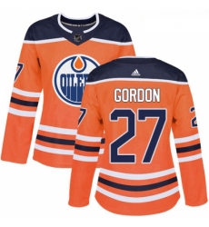 Womens Adidas Edmonton Oilers 27 Boyd Gordon Authentic Orange Home NHL Jersey 