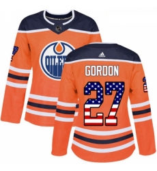 Womens Adidas Edmonton Oilers 27 Boyd Gordon Authentic Orange USA Flag Fashion NHL Jersey 
