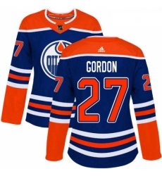 Womens Adidas Edmonton Oilers 27 Boyd Gordon Authentic Royal Blue Alternate NHL Jersey 