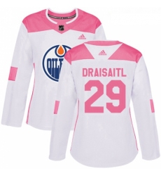Womens Adidas Edmonton Oilers 29 Leon Draisaitl Authentic WhitePink Fashion NHL Jersey 