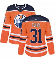 Womens Adidas Edmonton Oilers 31 Grant Fuhr Authentic Orange Home NHL Jersey 