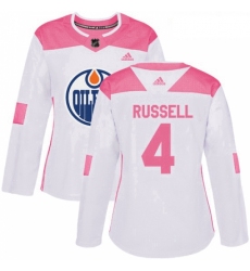 Womens Adidas Edmonton Oilers 4 Kris Russell Authentic WhitePink Fashion NHL Jersey 