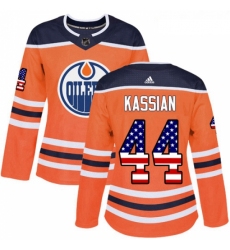 Womens Adidas Edmonton Oilers 44 Zack Kassian Authentic Orange USA Flag Fashion NHL Jersey 