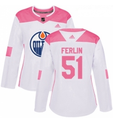 Womens Adidas Edmonton Oilers 51 Brian Ferlin Authentic WhitePink Fashion NHL Jersey 