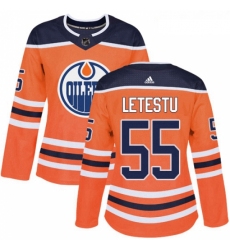 Womens Adidas Edmonton Oilers 55 Mark Letestu Authentic Orange Home NHL Jersey 