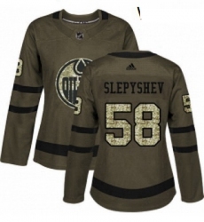 Womens Adidas Edmonton Oilers 58 Anton Slepyshev Authentic Green Salute to Service NHL Jersey 