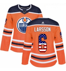 Womens Adidas Edmonton Oilers 6 Adam Larsson Authentic Orange USA Flag Fashion NHL Jersey 